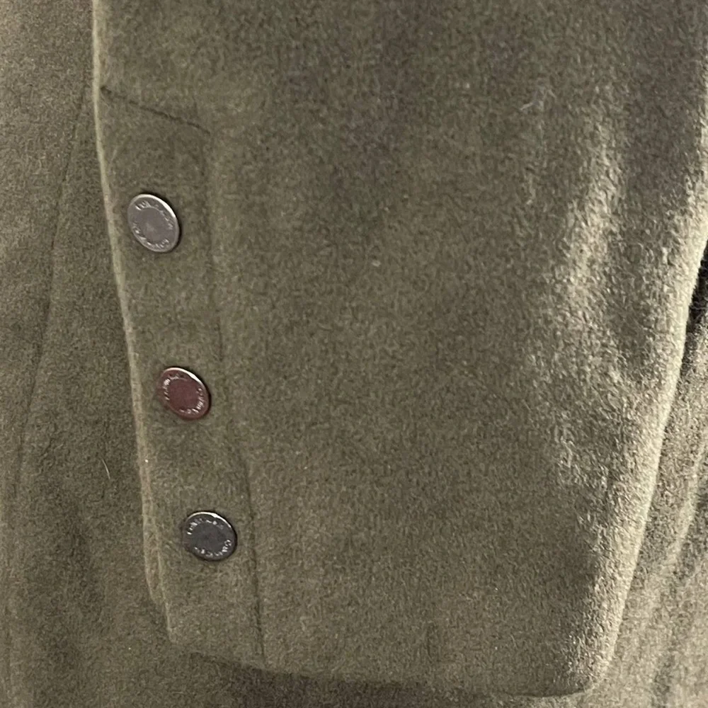 Calvin Klein Angora Wool Blend Trench Coat Olive Green Sz L Mob Wife Mock Neck‎